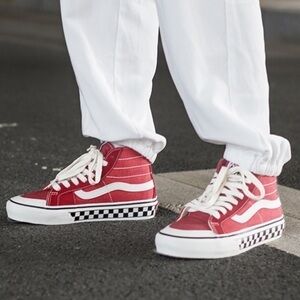 Vans SK8 Hi Decon Red And White Skater Sneakers